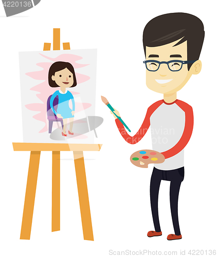 Image of Creative male artist painting portrait.