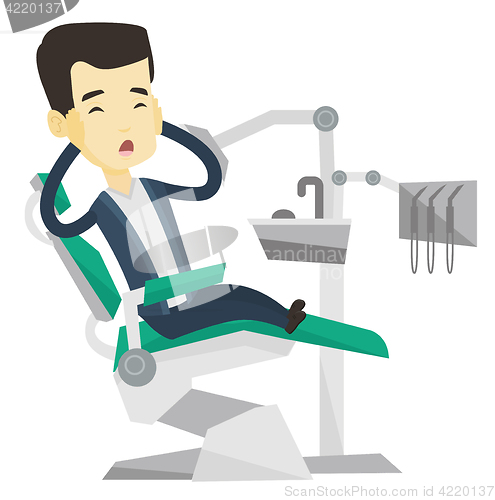 Image of Scared patient in dental chair vector illustration