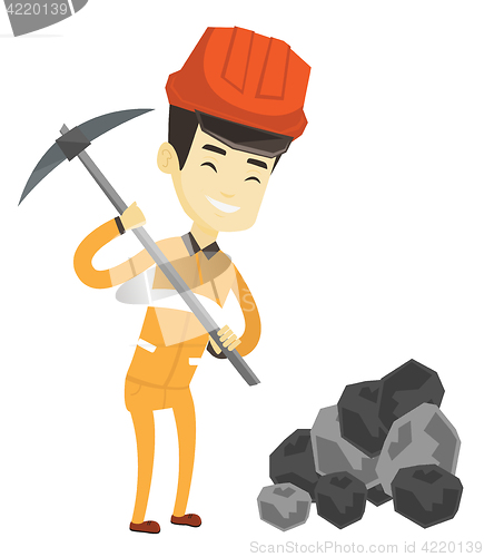 Image of Miner working with pickaxe vector illustration.
