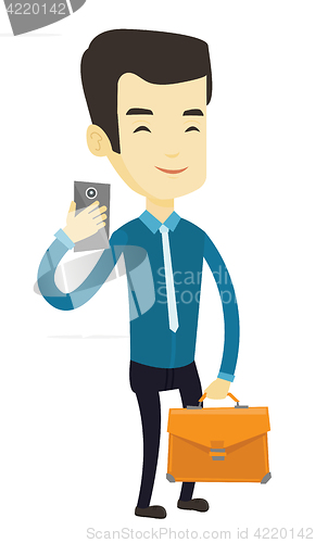 Image of Business man making selfie vector illustration.