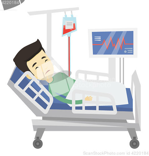 Image of Man lying in hospital bed vector illustration.