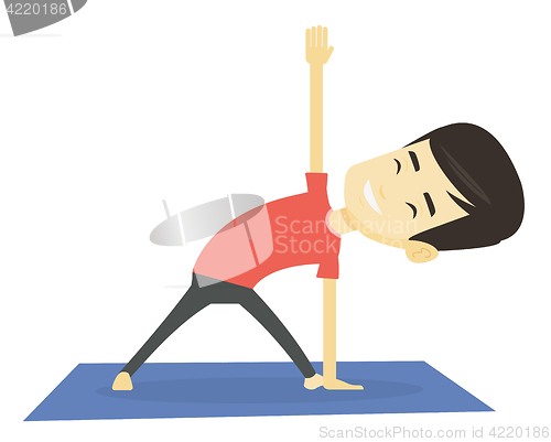 Image of Man practicing yoga triangle pose.