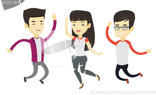 Image of Group of joyful young people jumping.