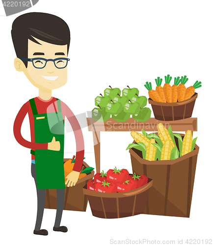 Image of Friendly supermarket worker vector illustration.