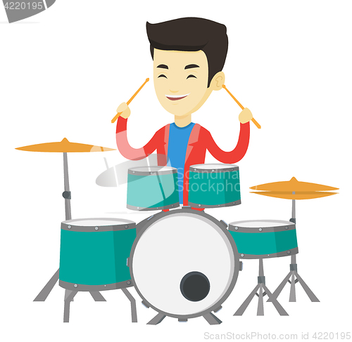 Image of Man playing on drum kit vector illustration.