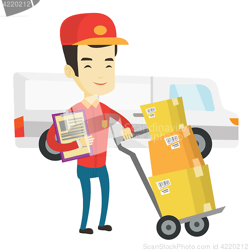 Image of Delivery courier with cardboard boxes.