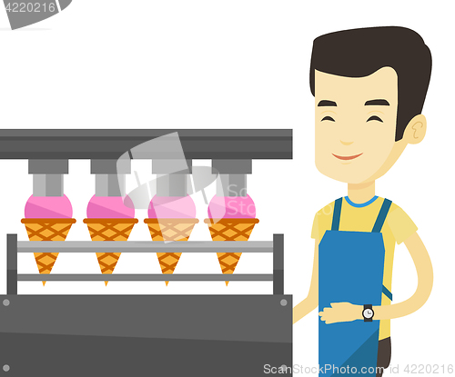 Image of Worker of factory producing ice-cream.