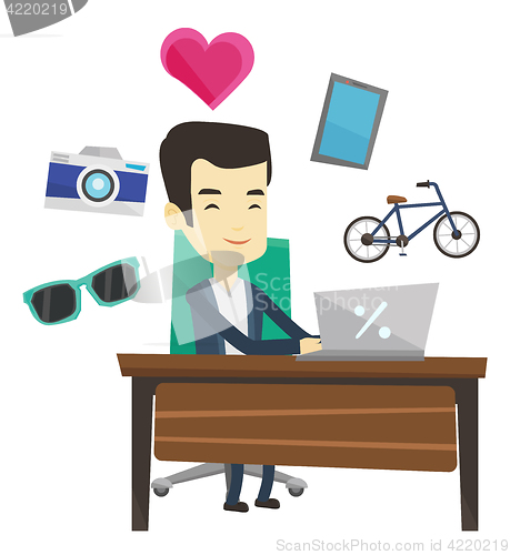 Image of Man shopping online vector illustration.