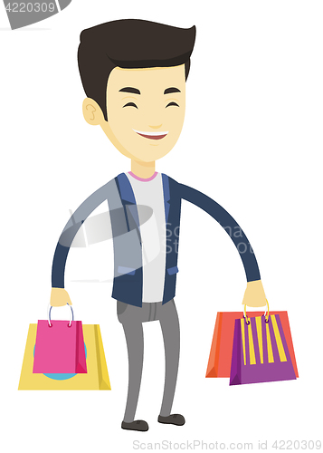 Image of Happy man with shopping bags vector illustration