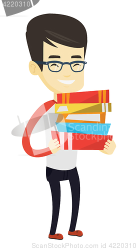 Image of Man holding pile of books vector illustration.