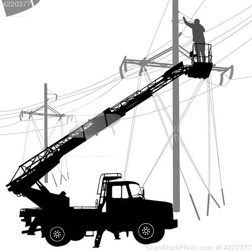 Image of Electrician, making repairs at a power pole. illustration