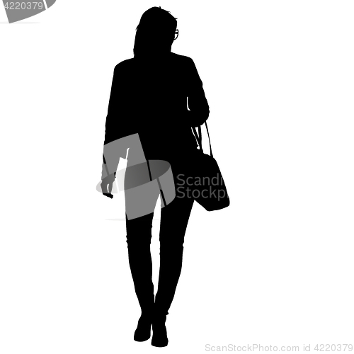 Image of Black silhouette woman standing, people on white background