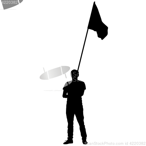 Image of Black silhouettes of man with flags on white background