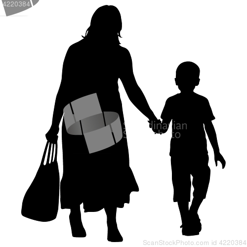 Image of Silhouette of happy family on a white background