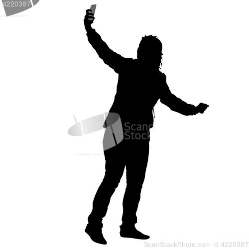 Image of Silhouettes woman taking selfie with smartphone on white background. illustration