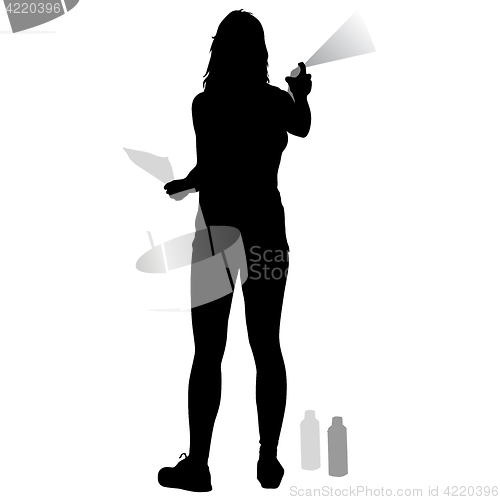 Image of Silhouette woman holding a spray on a white background. illustration