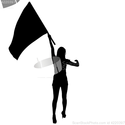 Image of Black silhouettes of woman with flags on white background