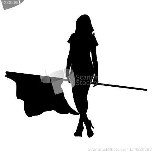 Image of Black silhouettes of woman with flags on white background