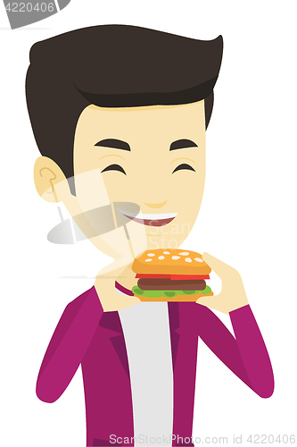 Image of Man eating hamburger vector illustration.