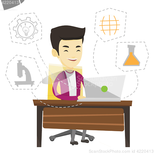 Image of Student working on laptop vector illustration.