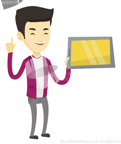 Image of Student using tablet computer vector illustration.