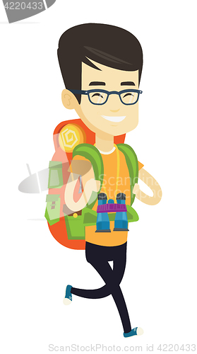 Image of Man with backpack hiking vector illustration.