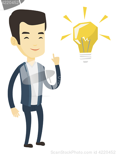 Image of Student pointing at idea bulb vector illustration