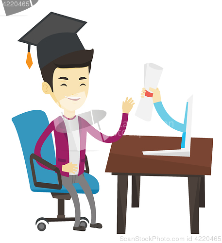 Image of Graduate getting diploma from the computer.
