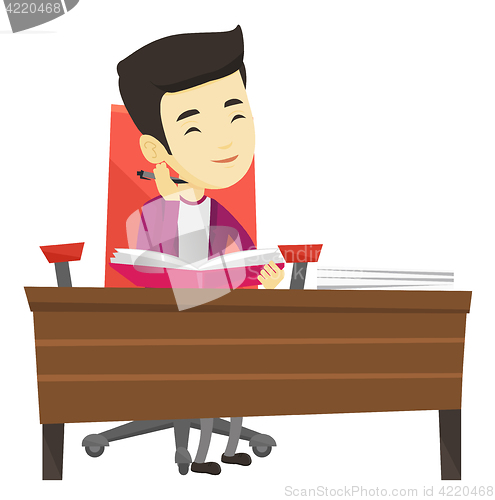 Image of Student writing at the desk vector illustration.