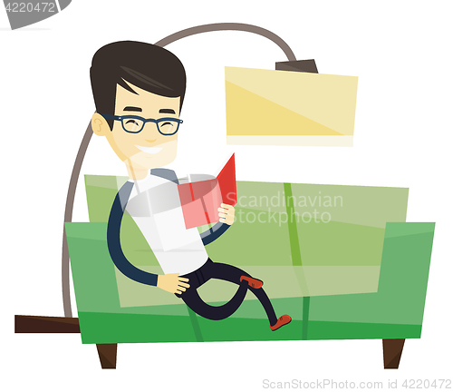 Image of Man reading book on sofa vector illustration.