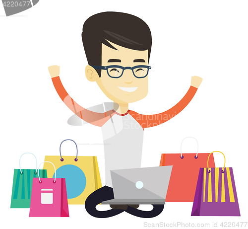 Image of Man shopping online vector illustration.