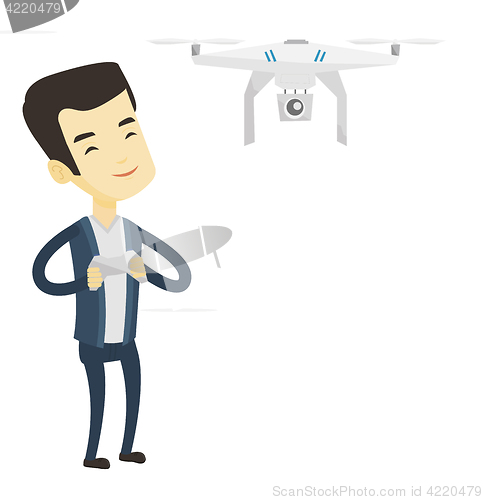 Image of Man flying drone vector illustration.