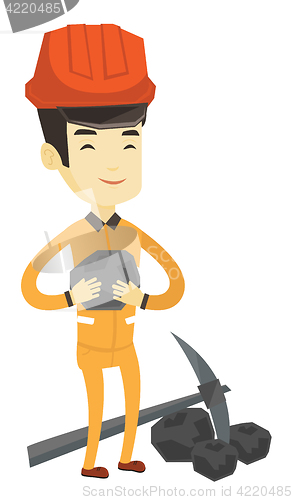 Image of Miner holding coal in hands vector illustration.