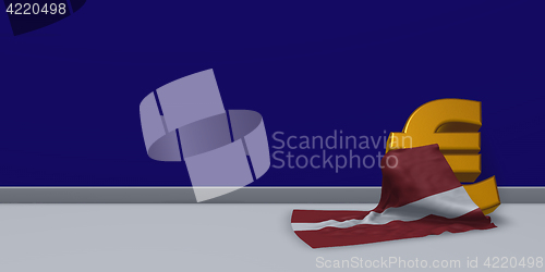 Image of euro symbol and flag of Latvia  - 3d illustration
