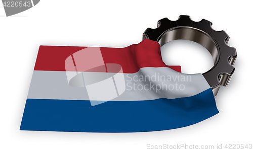 Image of gear wheel and flag of the netherlands - 3d rendering