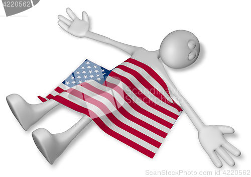 Image of dead cartoon guy and flag of the usa - 3d illustration