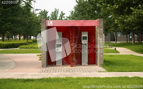 Image of Red phone booth in China