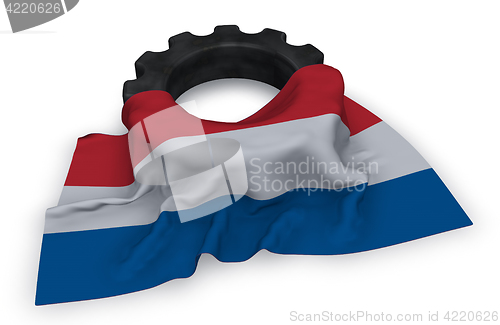Image of gear wheel and flag of the netherlands - 3d rendering
