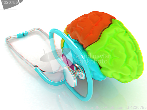 Image of stethoscope and brain. 3d illustration. Anaglyph. View with red/