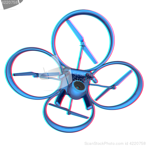 Image of Drone, quadrocopter, with photo camera flying. 3d render. Anagly