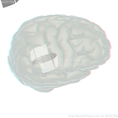 Image of 3D illustration of human brain. Anaglyph. View with red/cyan gla