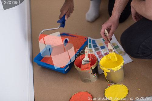 Image of painters prepare color for painting