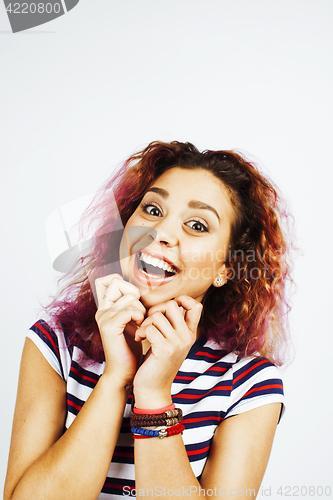 Image of young cute mixed races girl teenage posing cheerfull on white background isolated, happy smiling lifestyle people concept