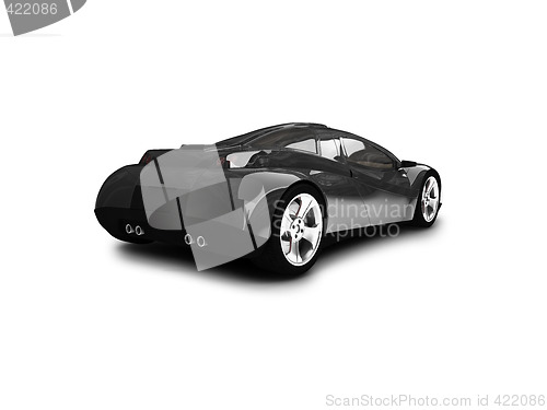 Image of isolated black super car back view 01