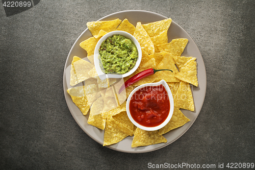 Image of Guacamole and tomato salsa