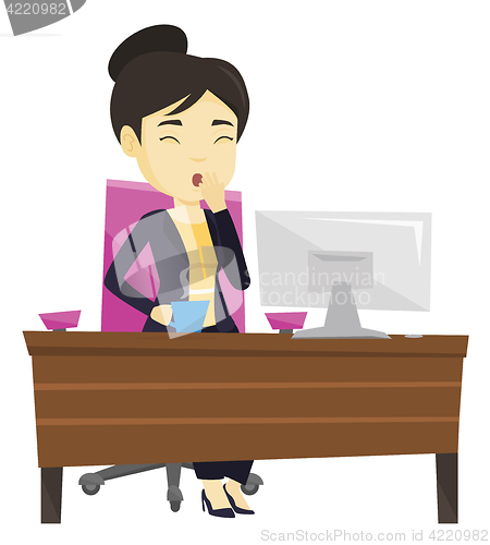 Image of Tired employee yawning in office.