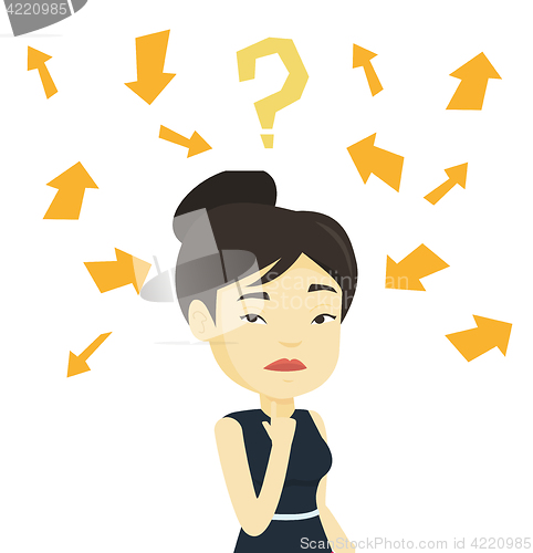 Image of Young business woman thinking vector illustration.