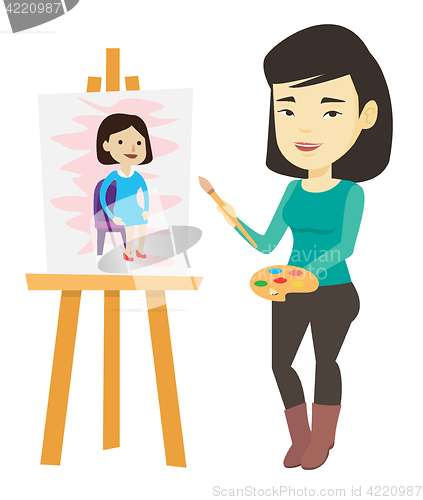 Image of Creative female artist painting portrait.