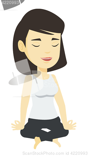Image of Woman meditating in lotus pose vector illustration