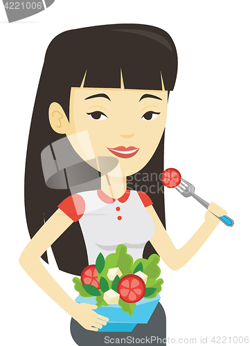 Image of Woman eating healthy vegetable salad.